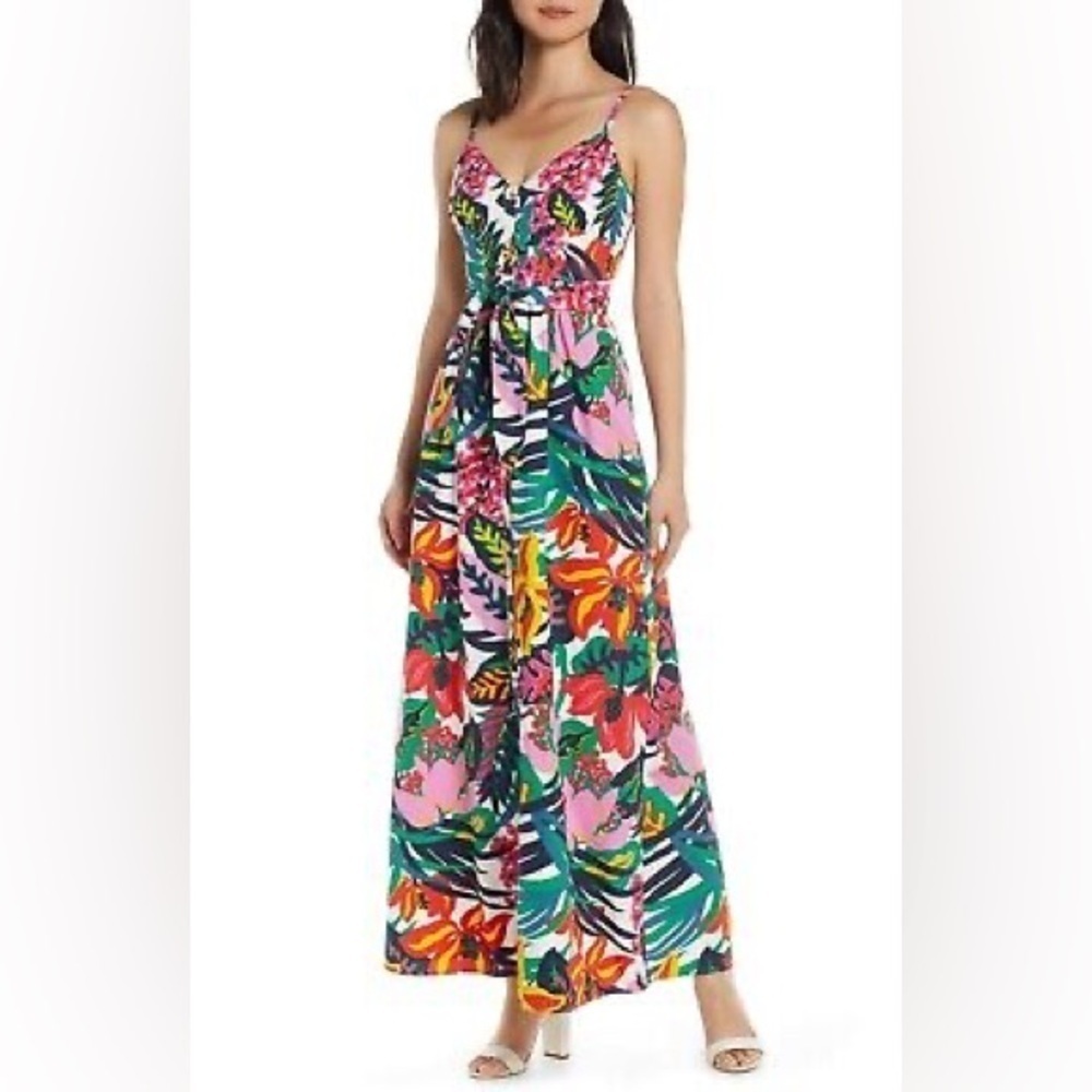 J. CREW Tropical Print Floral Spaghetti Strap Maxi Dress Size 6